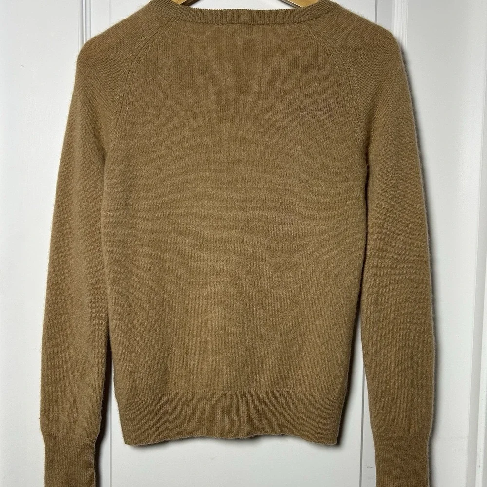 Halogen Cashmere Camel Crewneck Knit Long Sleeve Pullover Sweater Light Academia